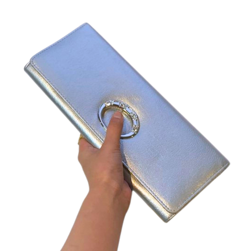 Chic silver clutch handbag designed for weddings, parties, and special events