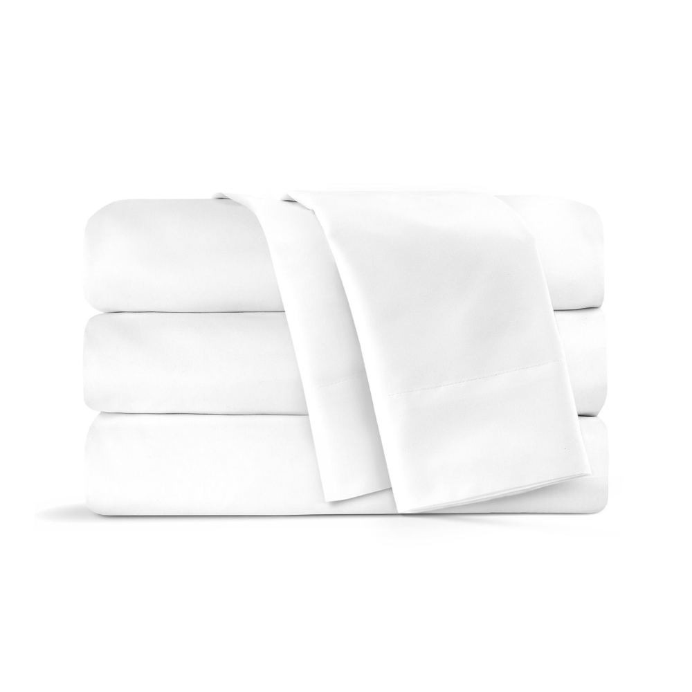 Durable cotton-poly duvet cover designed to resist wrinkles and dry quickly.