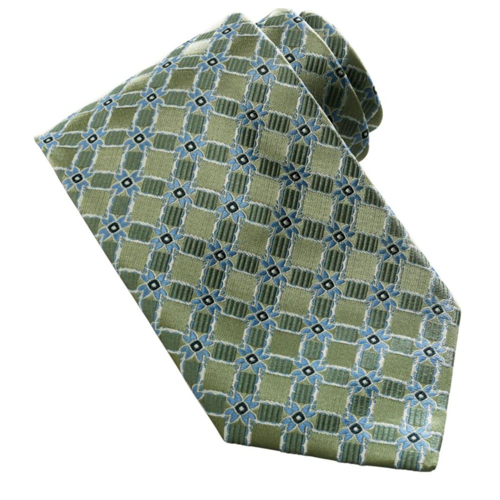Green and blue floral check tie with premium microfiber fabric for modern formal wear