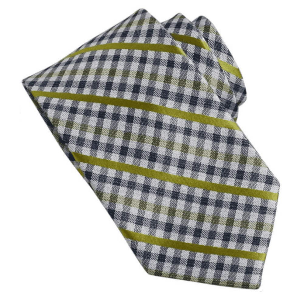 Green and mustard check tie crafted from high-quality wool for formal and business wear
