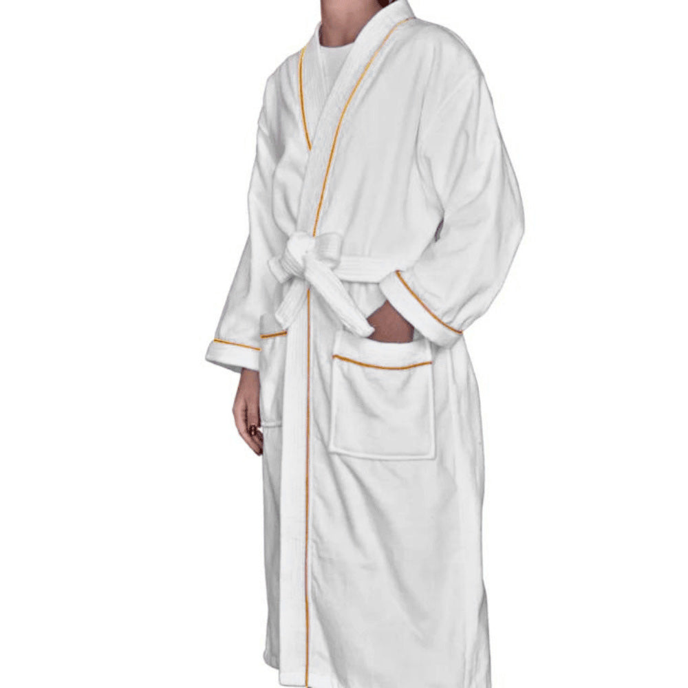 Luxury velour terry bathrobe with practical pockets and tie belt