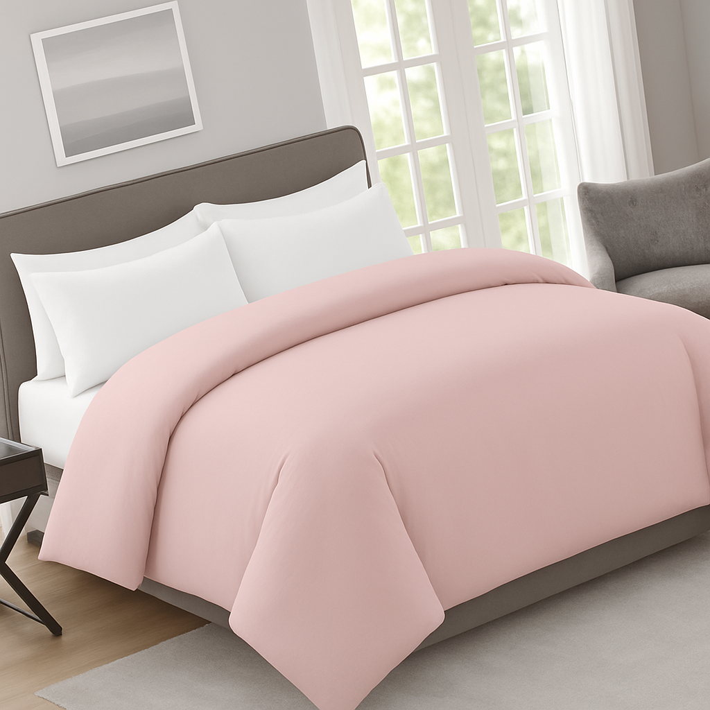 Three-piece microfiber duvet cover mini set with solid color design pink