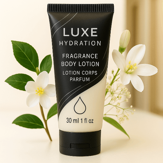 Luxury fragrance body lotion with lightweight hydrating formula and elegant floral musk scent