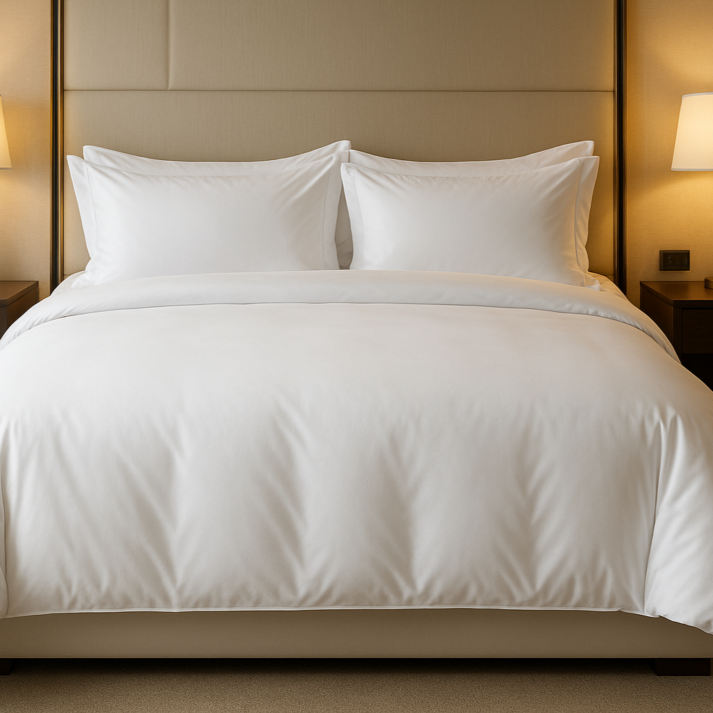 Cotton-poly duvet cover durable with wrinkle resistance and quick drying.