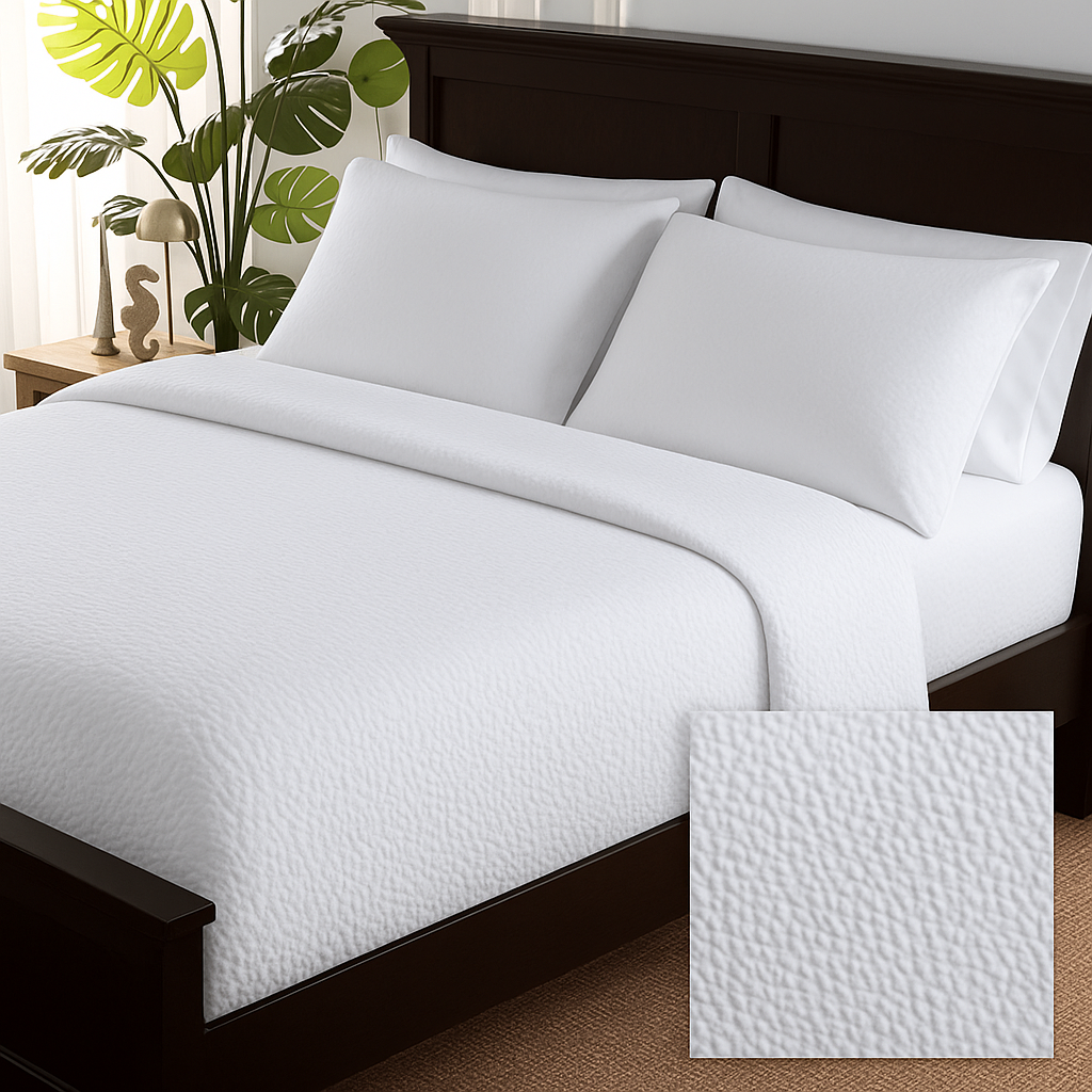 Ripple pattern duvet cover and pillowcase with a soft texture and hypoallergenic materials.