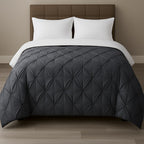 Pintuck textured duvet cover set styled on a bed for an elegant bedroom look