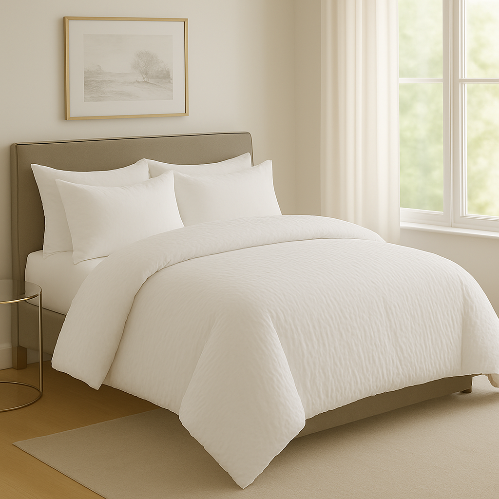 Vintage crinkle prewashed duvet cover set with textured fabric and rustic style white