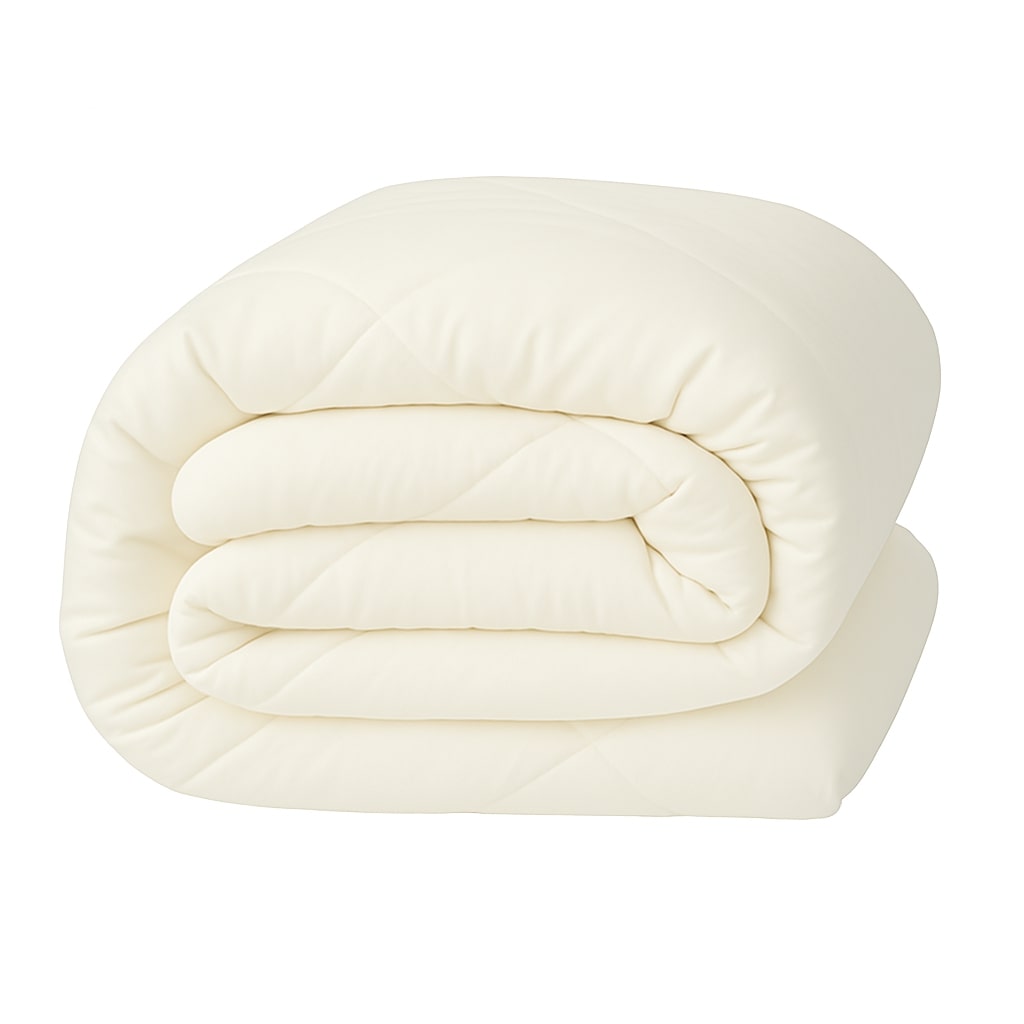 Hotel-style bedroom featuring a soft cotton-feel duvet with plush white