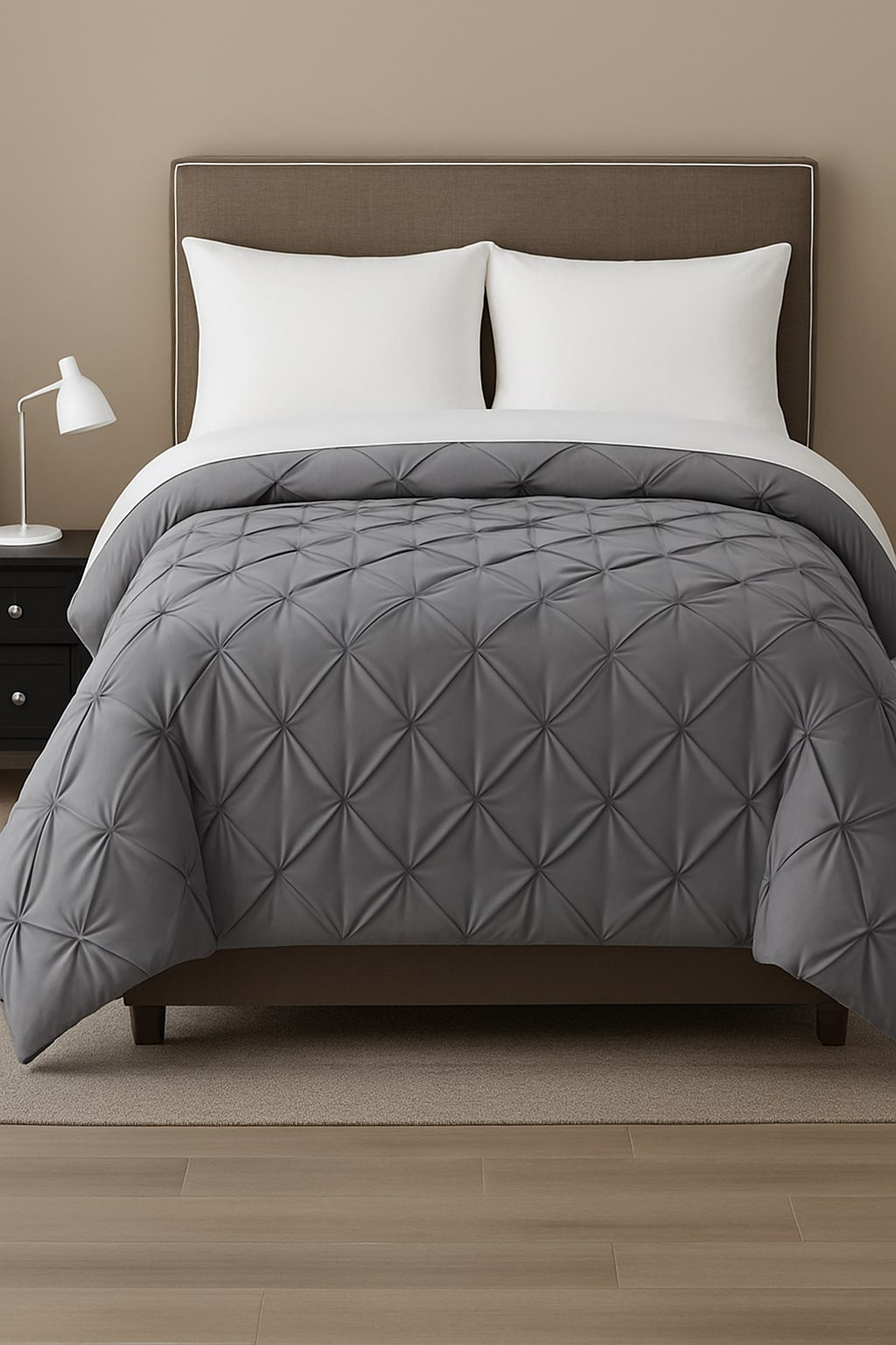 Elegant pintuck duvet cover set, includes duvet cover and matching pillow shams Gray