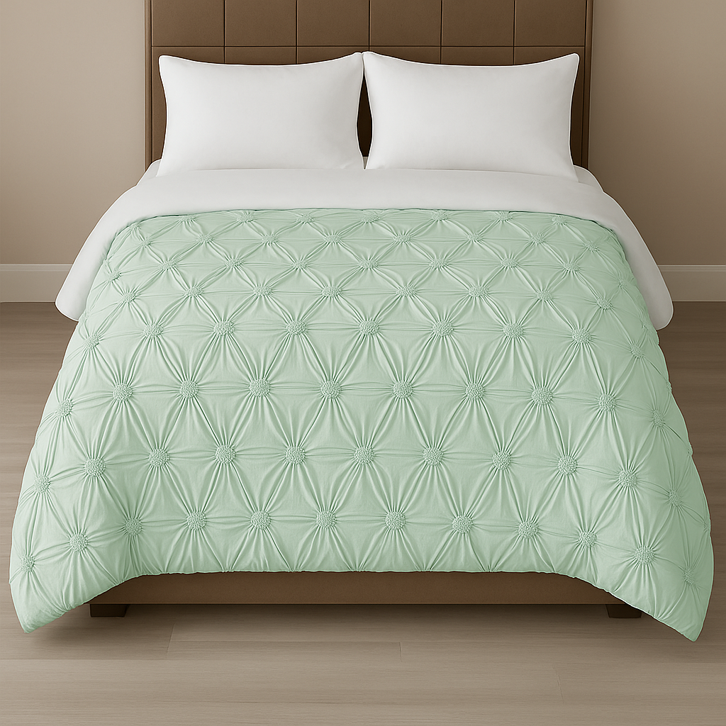 Soft floral ruched duvet cover set designed for a cozy and restful night’s sleep Green