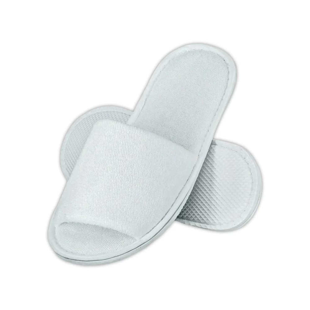 White cotton slippers with open toe and closed toe styles