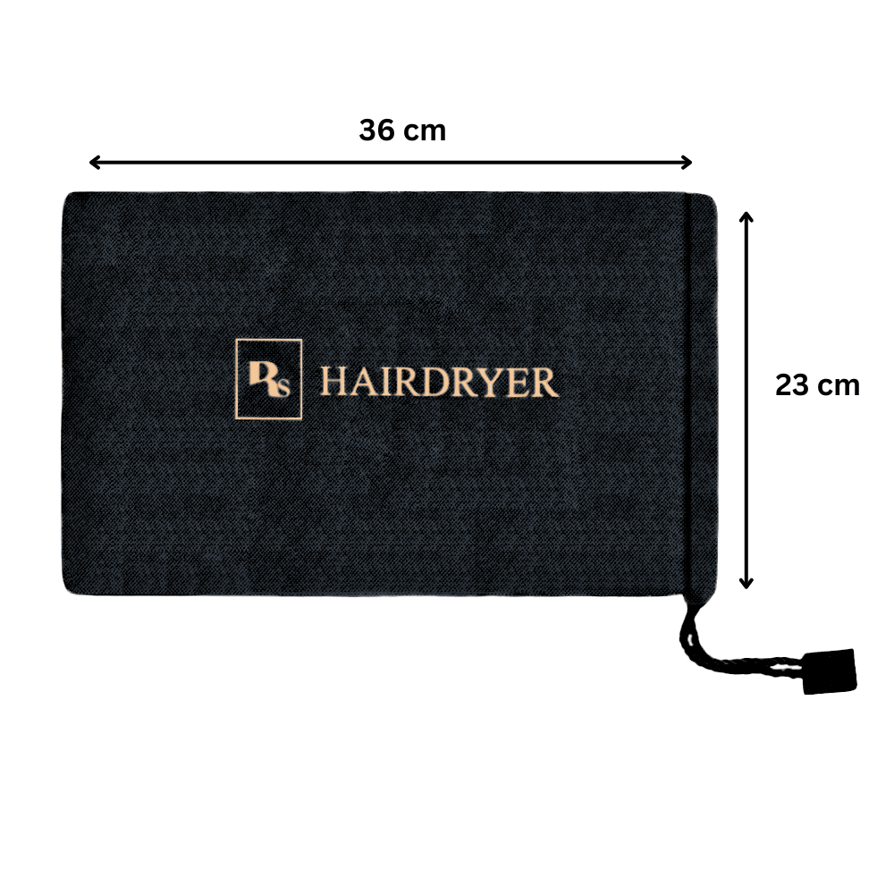 Black velvet hairdryer storage bag with soft protective lining