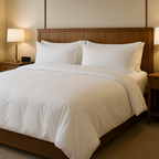 Luxury queen duvet cover in 400-thread-count sateen cotton, featuring a smooth and silky finish. 