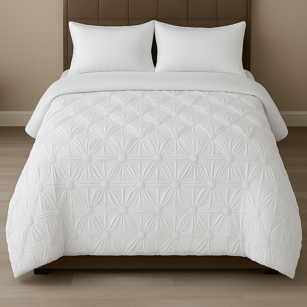 Floral ruched duvet cover set creating a warm and inviting sleep space White