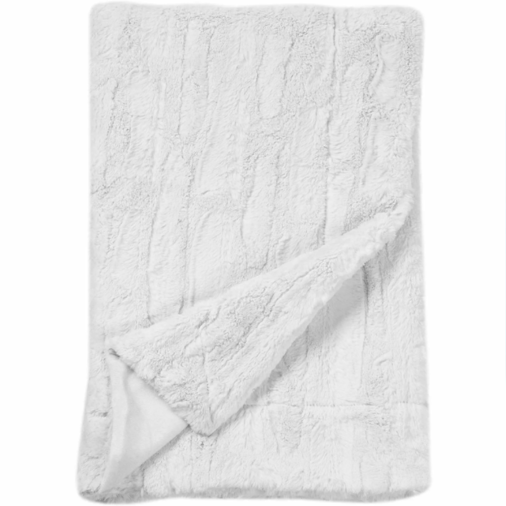 Plush faux fur throw blanket neatly folded for a clean and inviting presentation White